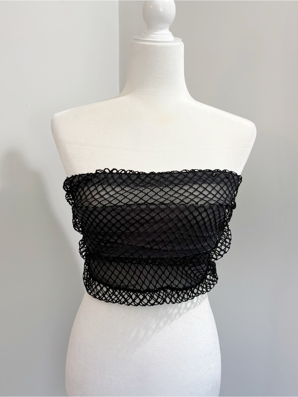 Lip Service Rare Vintage 90s Y2K Mesh Fishnet Tube Top Size Medium Black Goth
